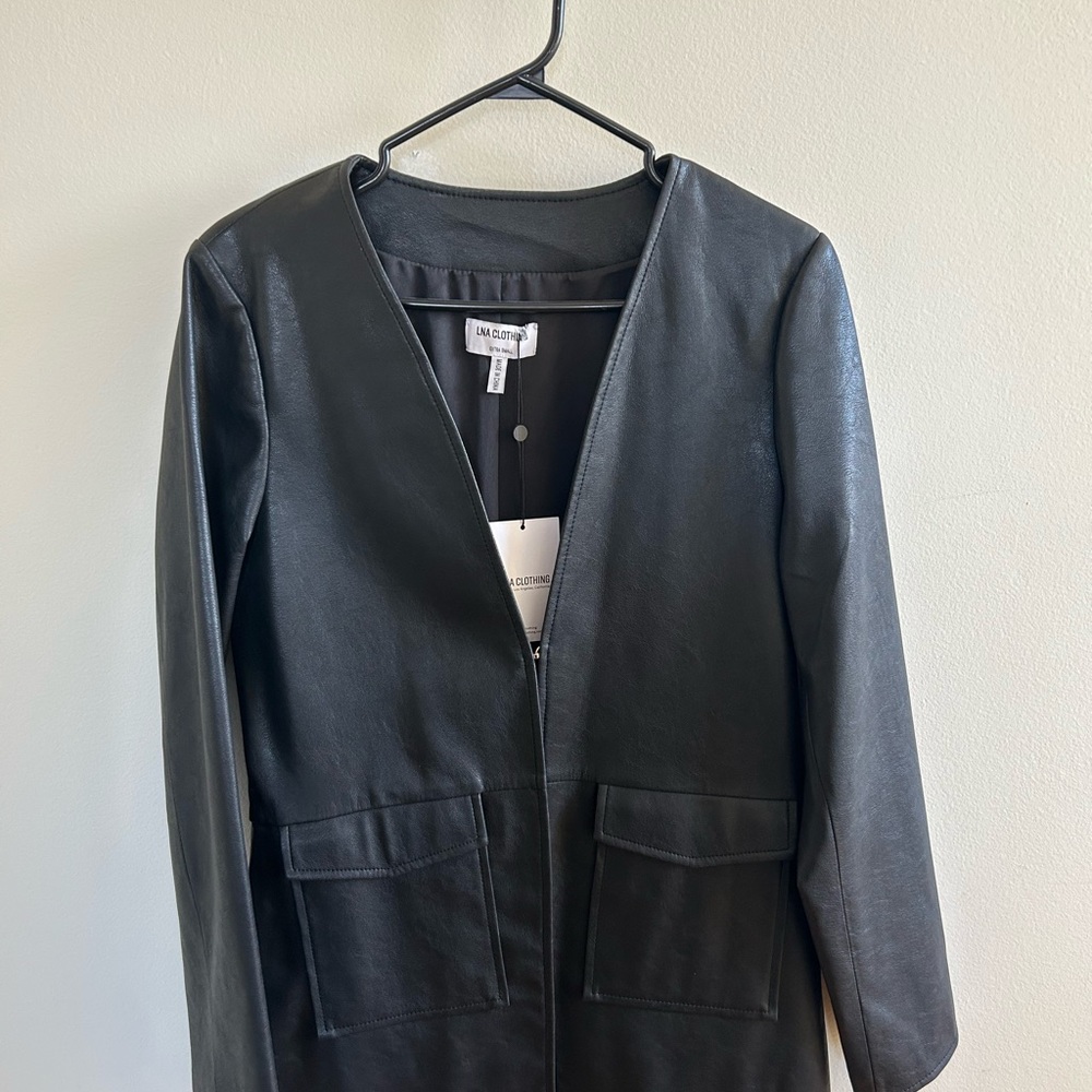 LNA V-Neck Black Faux Leather Jacket